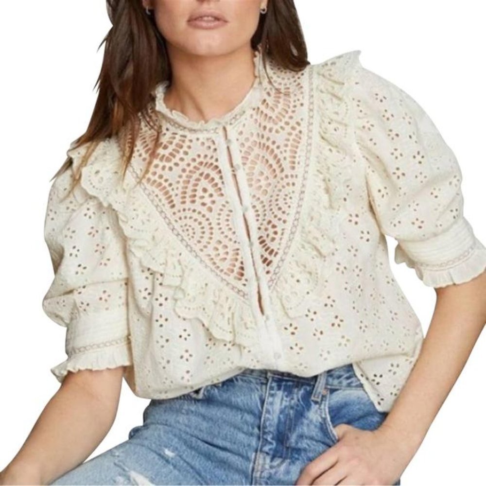 House of Harlow 1960 Ecru Eyelet Top